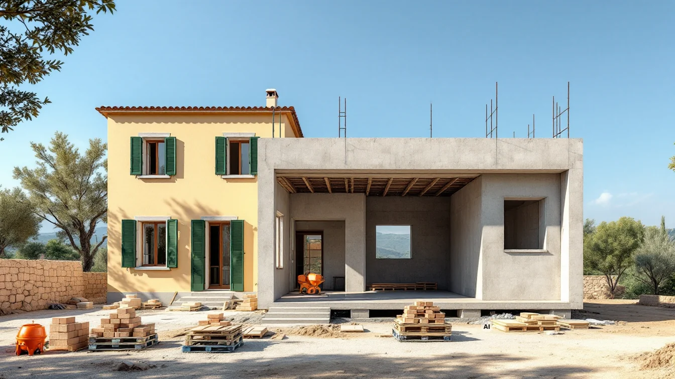 Ampliamento di una casa: nuovo corpo in cemento armato e laterizio accostato all'edificio esistente
